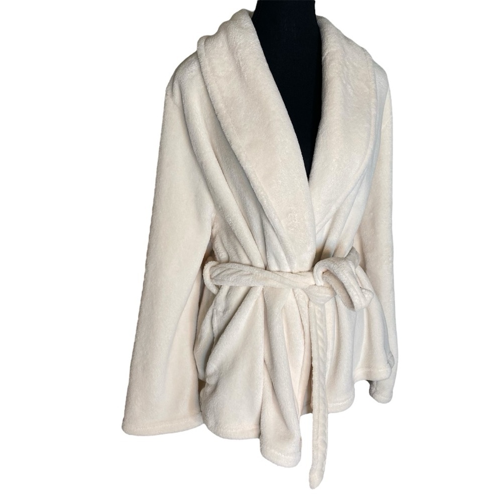 LORD & TAYLOR Cream Soft Fuzzy Cozy Short Spa Bath Robe Luxurious Size XL